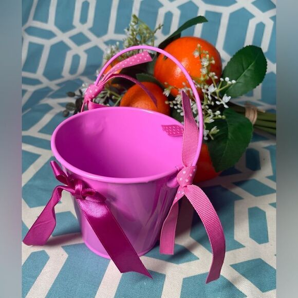 2 New! 4” Miniature Gift Buckets NWT Gift Pail Basket Handle Spring Easter Pink - Picture 8 of 9